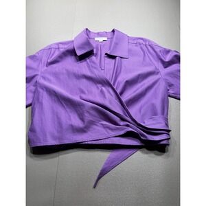 Vince Purple Twill Wrap Tie Front Cropped Blouse Long Sleeve M